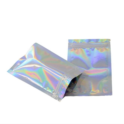 Front Clear Hologram Plastic Food Packaging Bags With Zip Lock